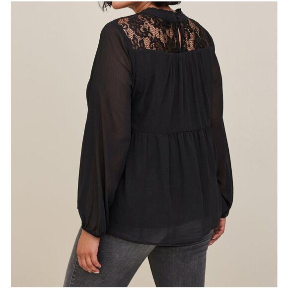 Torrid size 2 Black Lace Tiered Overlay Sheer Sleeve Women's Plus Size Top 2X - Picture 3 of 11